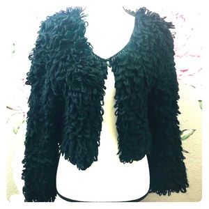 Anthropologie Trina Turk Alpaca fringe bolero M bk